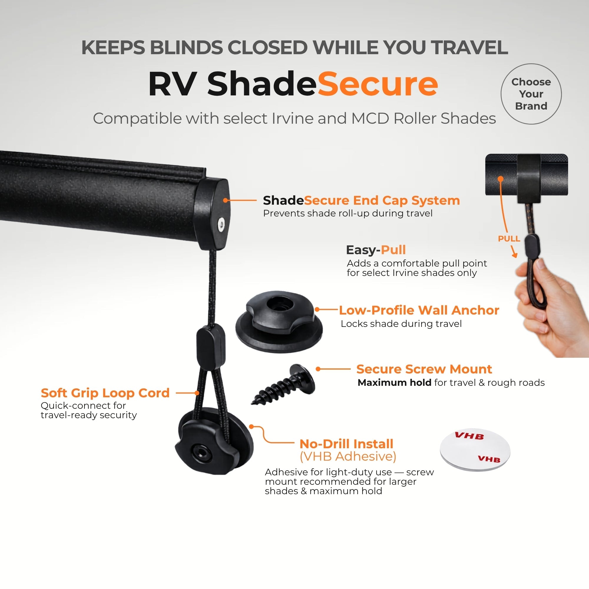 Upgrade solutions compatible with select Irvine and MCD RV roller shades.