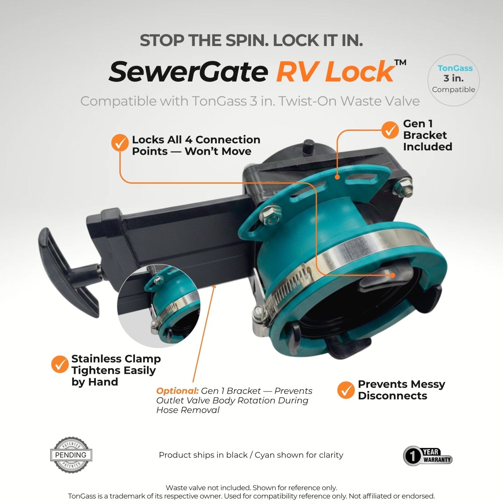 SewerGate RV Lock (TonGass 3 in. Compatible)