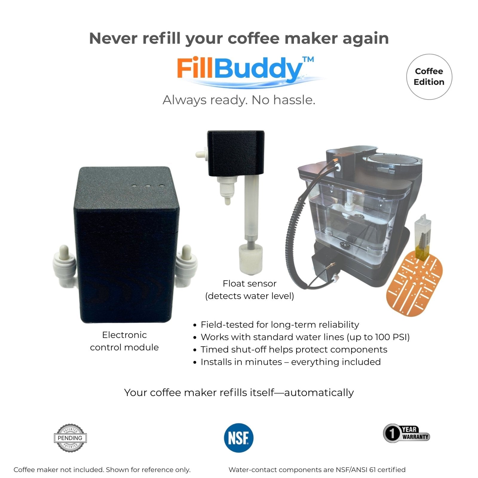 FillBuddy Coffee Edition Automatic Coffee Maker Water Refill System - Innovative Gear Works