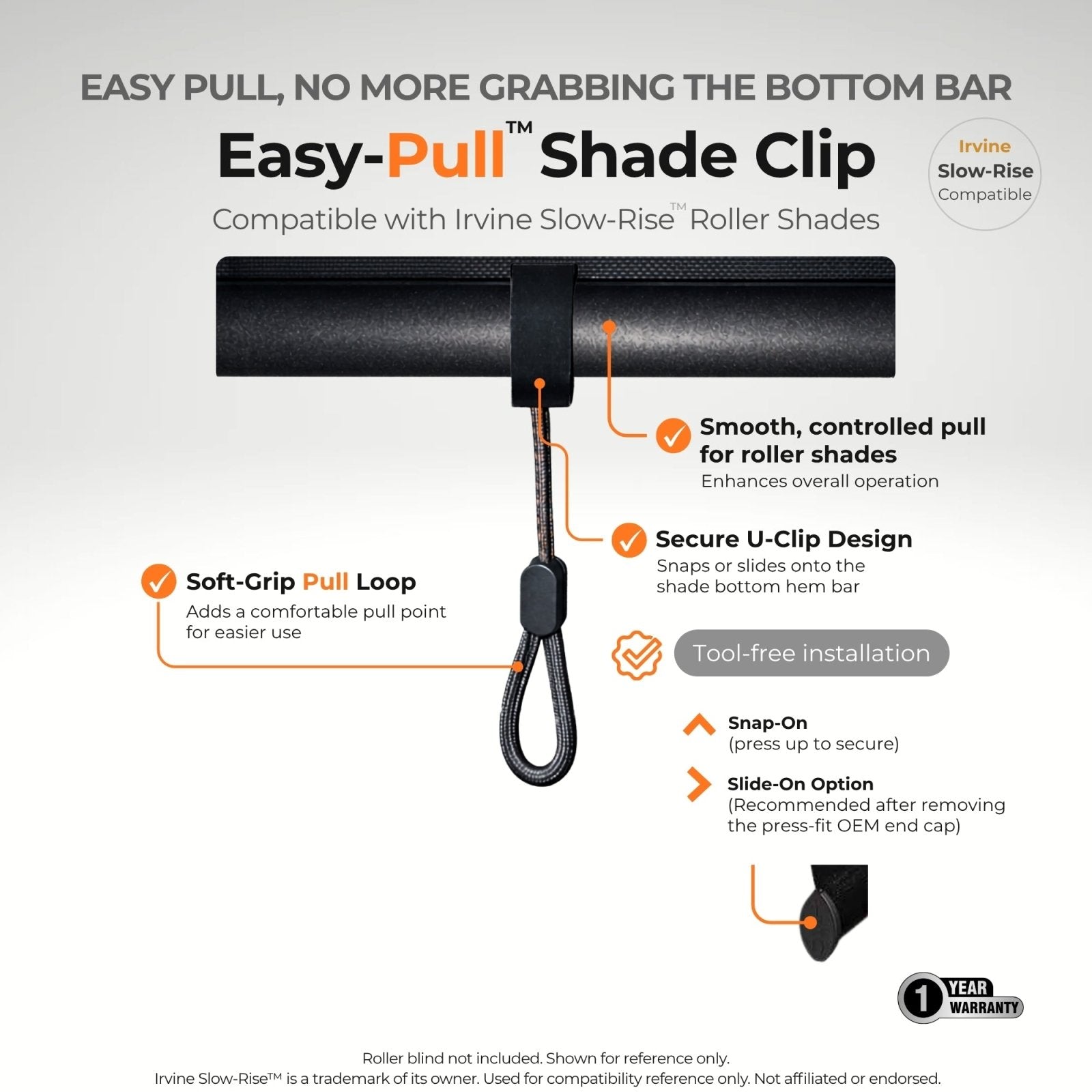 Easy-Pull Shade Clips (6 Pack) (Irvine Slow-Rise Compatible)