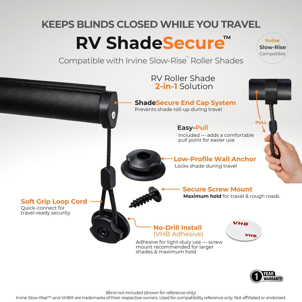 RV ShadeSecure + Easy-Pull System (Irvine Slow-Rise Compatible)